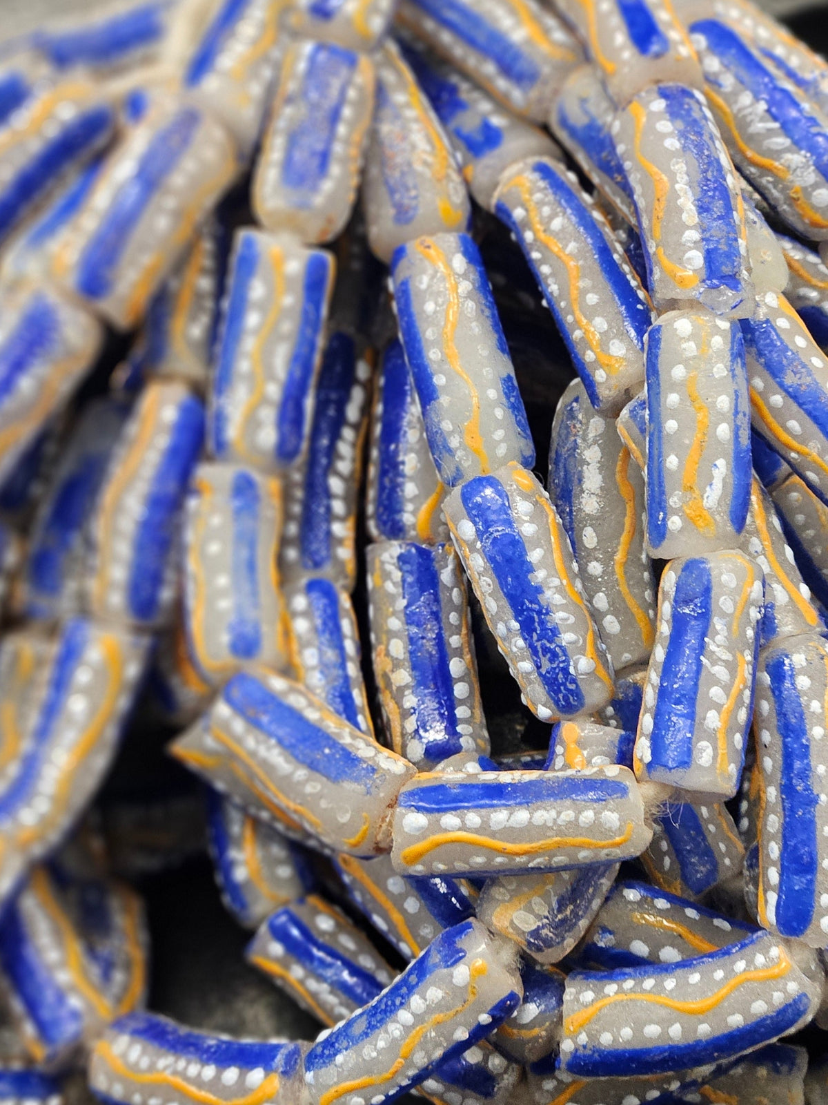 Painted African Recycled Glass Beads - Tube Beads #1501