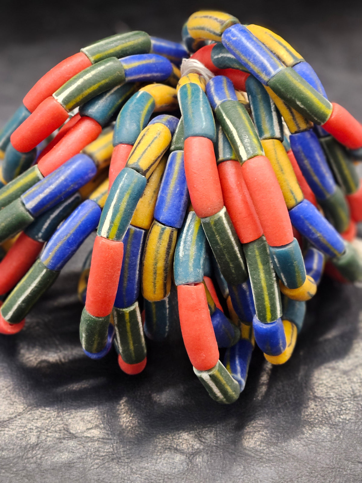 Painted African Recycled Glass Beads - Long Tube Beads #1701