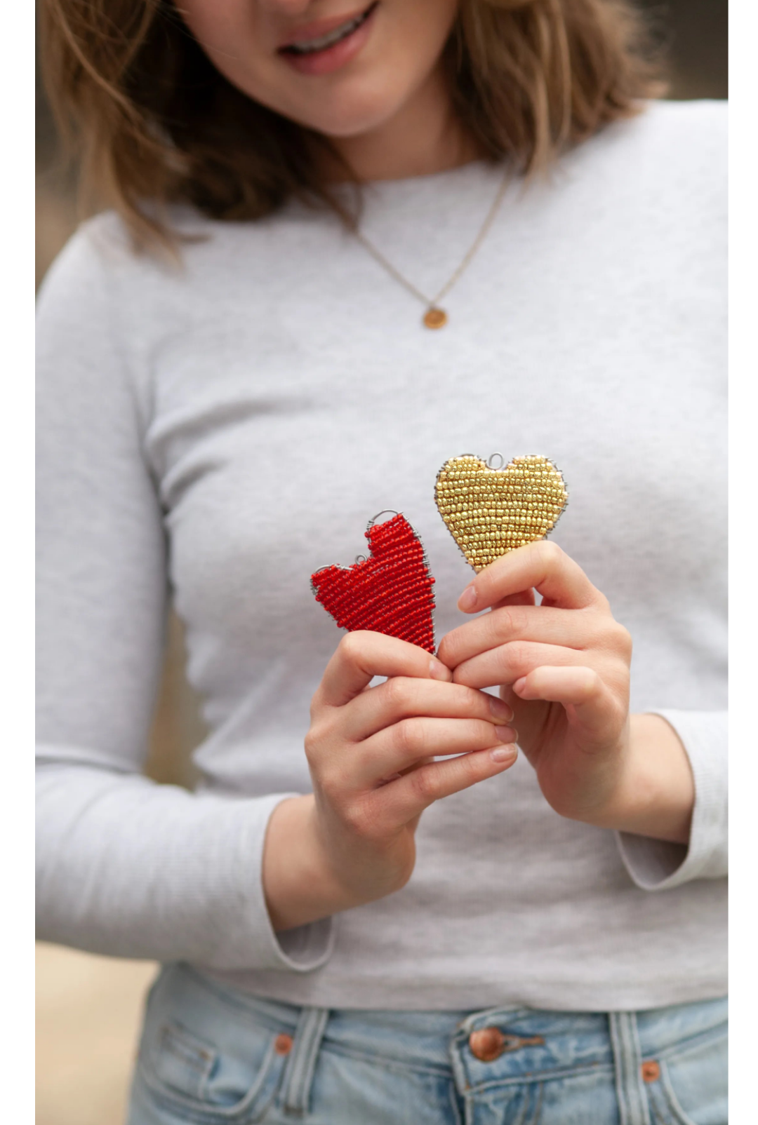 Heart of Wealth Love Heart Charm Handcrafted Beaded Holiday and Valentine Day Ornaments - Colorful Boho Indigenous Beads with Wire Hook, Lightweight Decorative Hanging Ornament Gift for Her