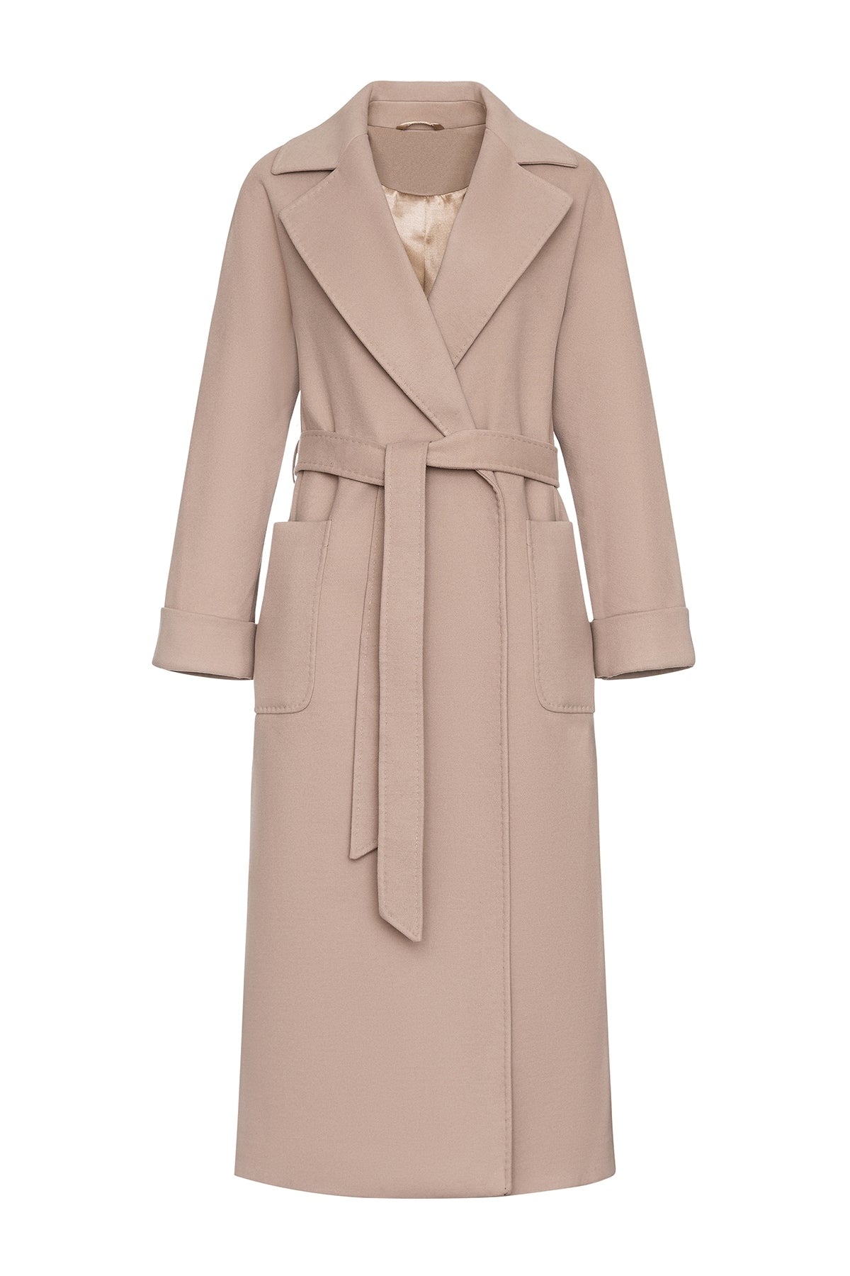 Marley Wraparound Wool Cashmere Coat in Nude