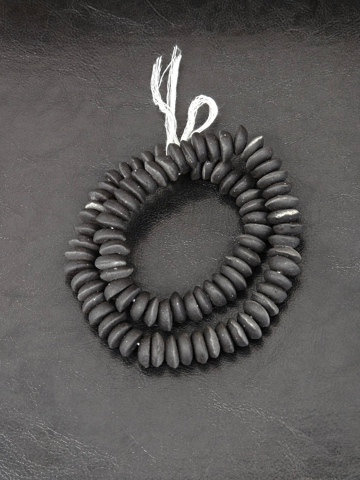 African Glass Disc Beads – Matte Black Recycled Glass Beads | Large Hole African Glass Beads Handcrafted in Ghana