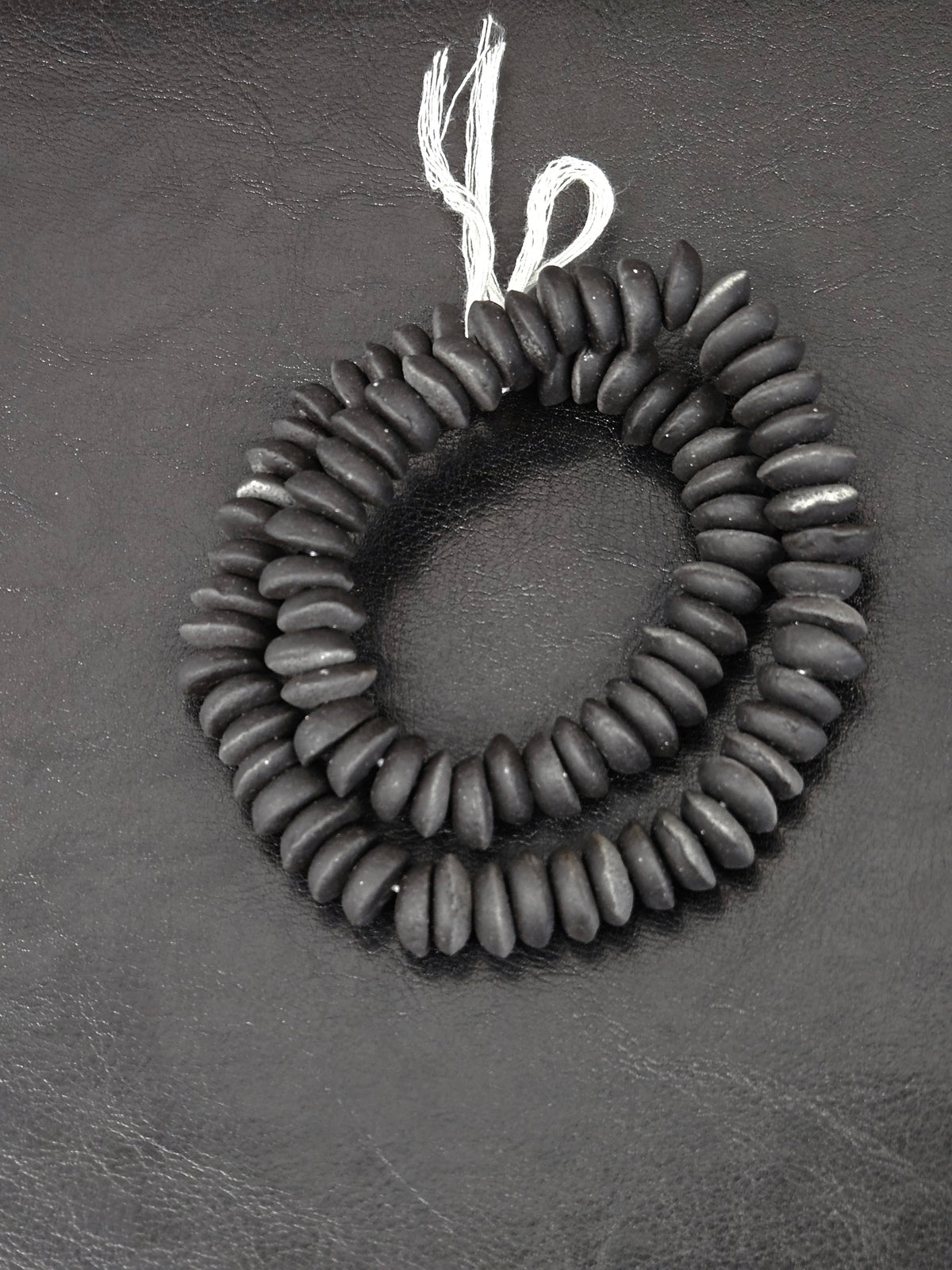 African Glass Disc Beads – Matte Black Recycled Glass Beads | Large Hole African Glass Beads Handcrafted in Ghana