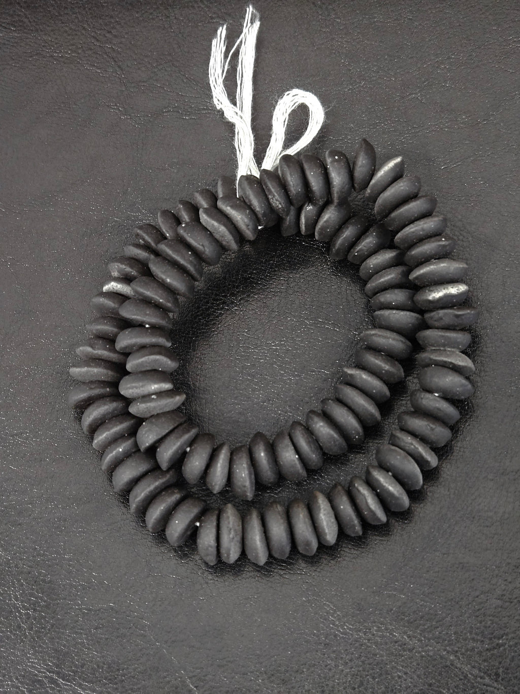 African Glass Disc Beads – Matte Black Recycled Glass Beads | Large Hole African Glass Beads Handcrafted in Ghana