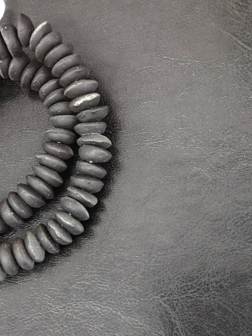 African Glass Disc Beads – Matte Black Recycled Glass Beads | Large Hole African Glass Beads Handcrafted in Ghana