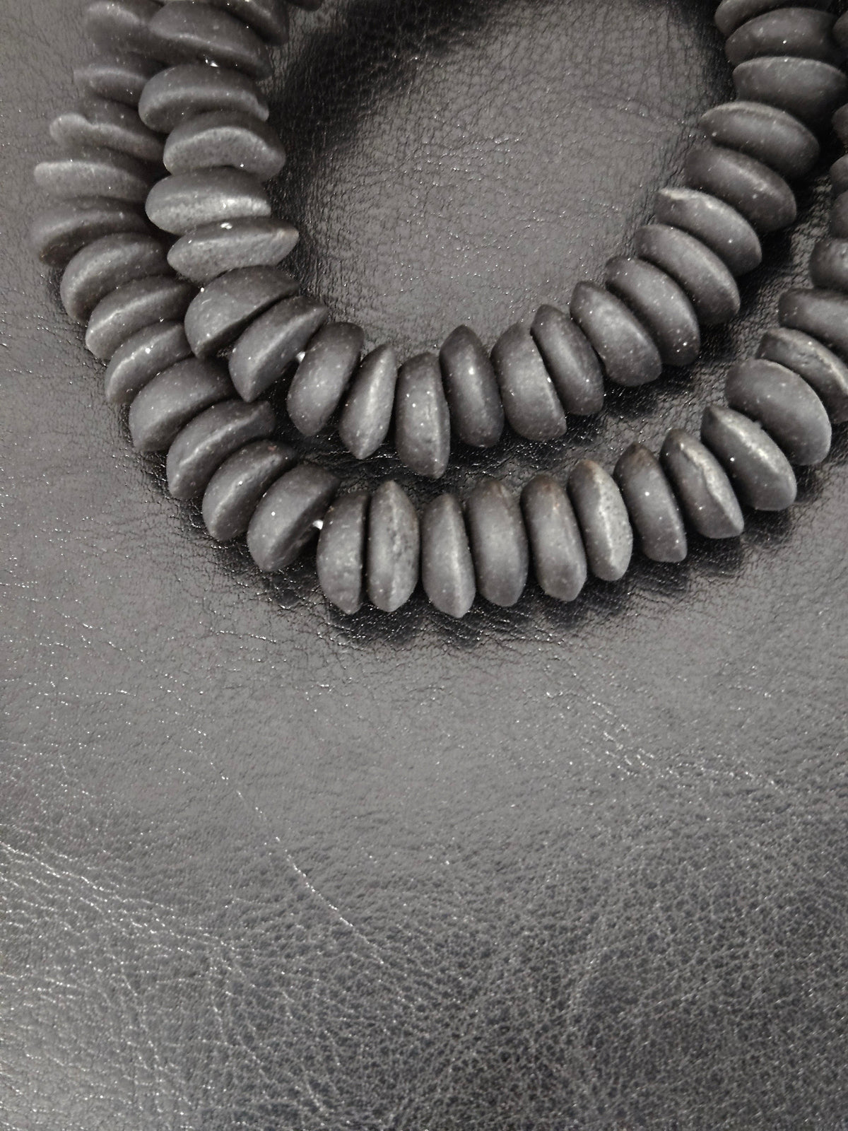 African Glass Disc Beads – Matte Black Recycled Glass Beads | Large Hole African Glass Beads Handcrafted in Ghana