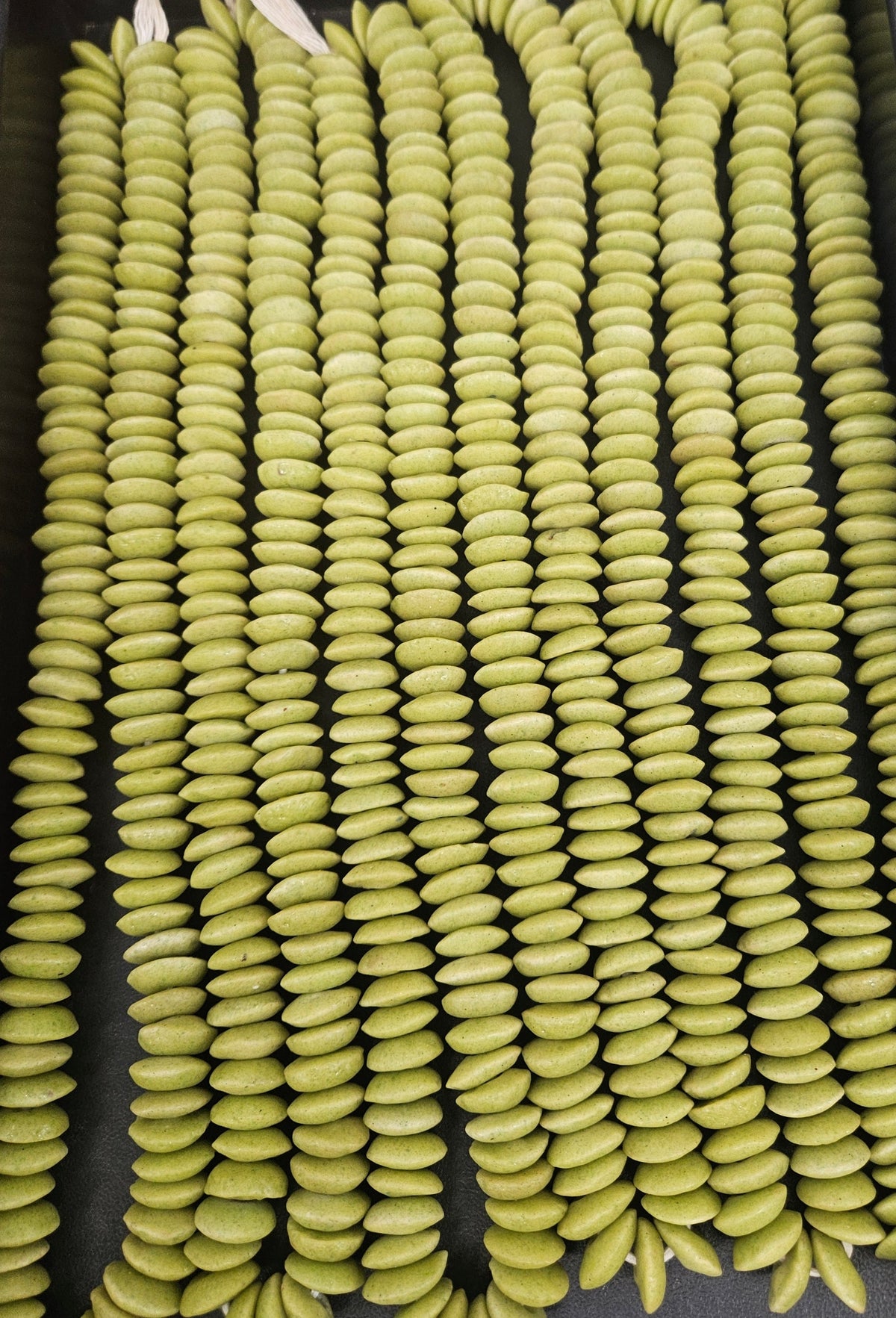 African Glass Rondelle Beads – Lime Green Recycled Glass Beads | Large Hole African Glass Beads Handcrafted in Ghana