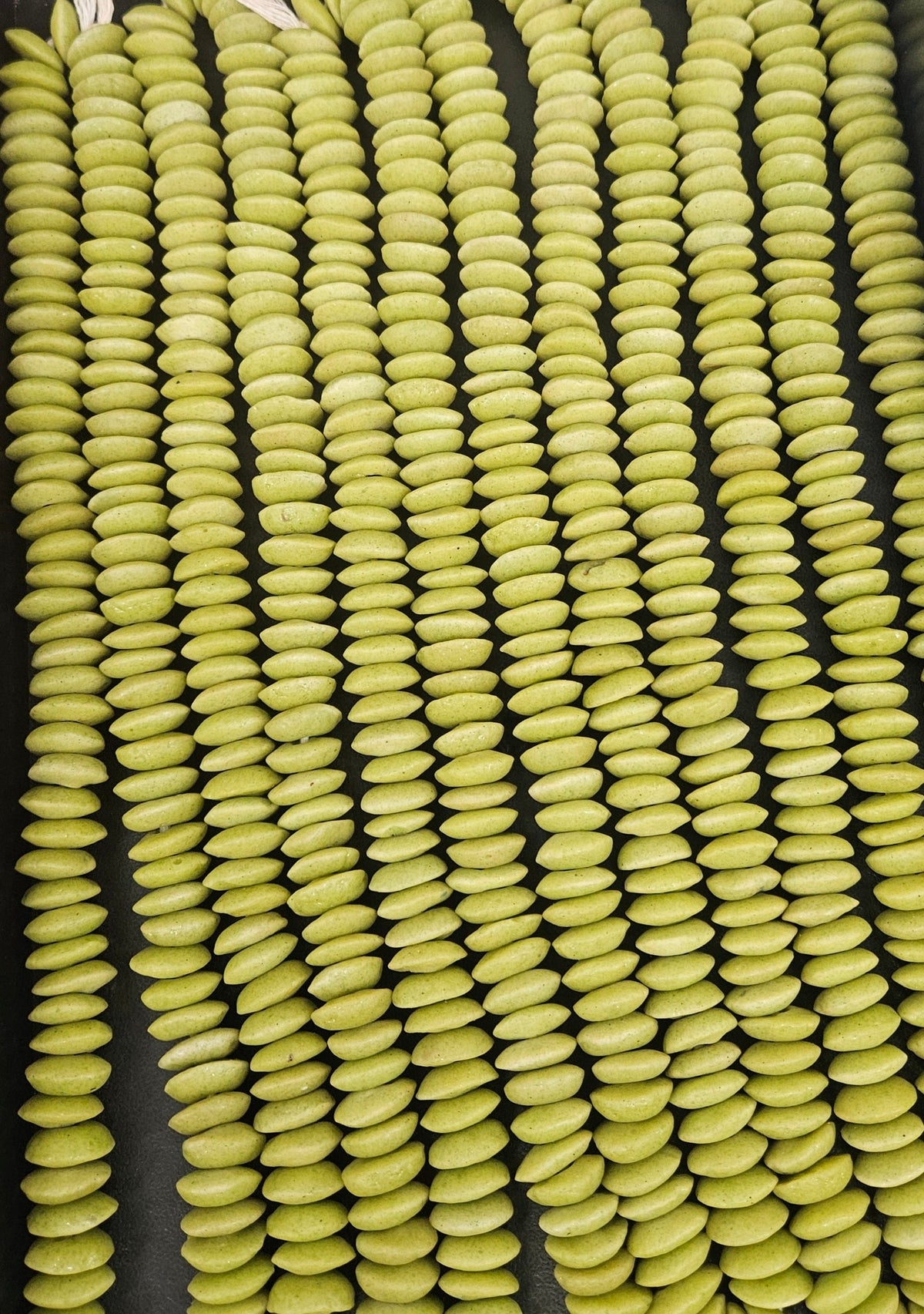 African Glass Rondelle Beads – Lime Green Recycled Glass Beads | Large Hole African Glass Beads Handcrafted in Ghana