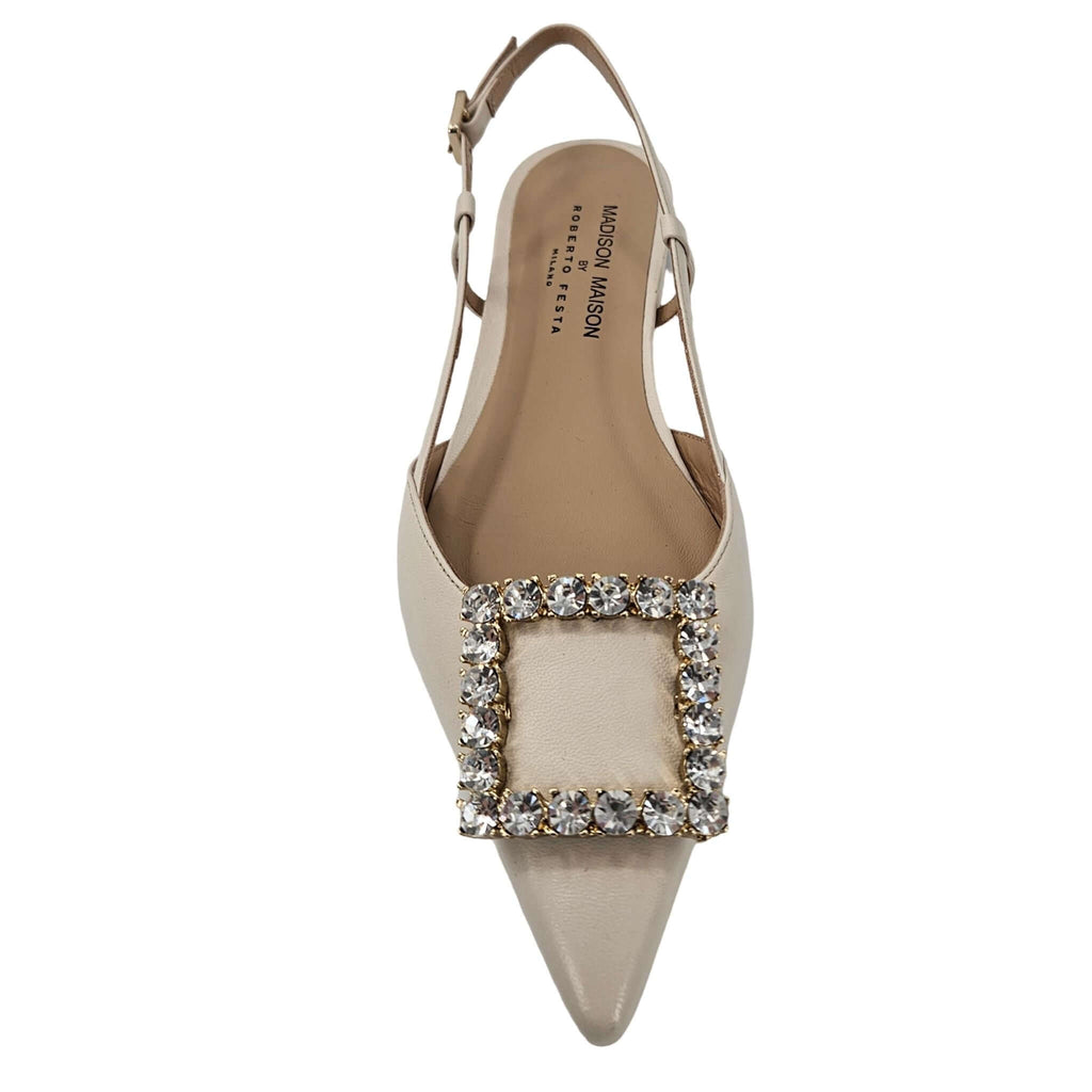 Cream Leather Lavanda Sling Back Flat
