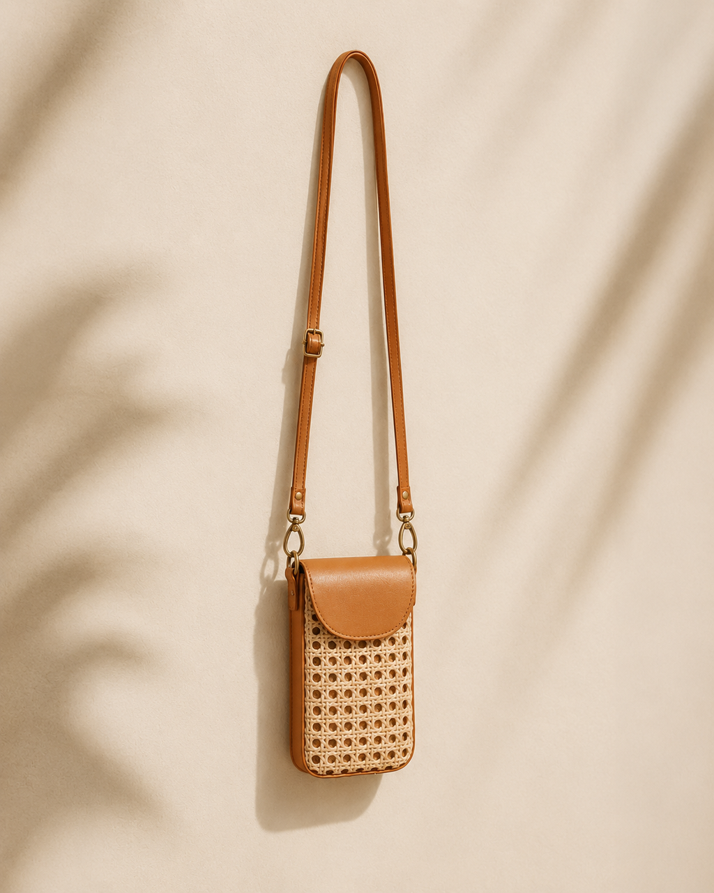 Nia Leather and Rattan Phone Sling