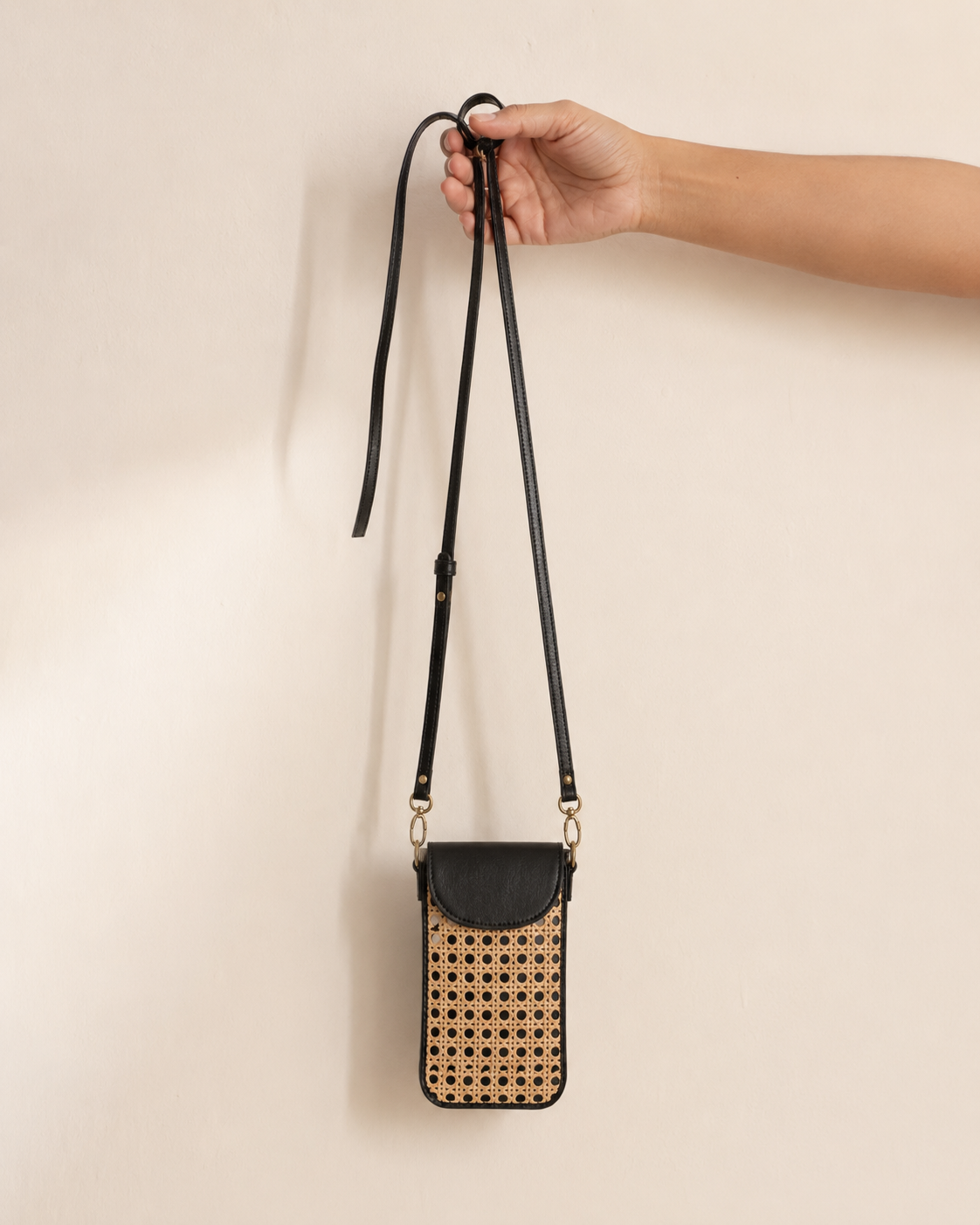 Nia Leather and Rattan Phone Sling
