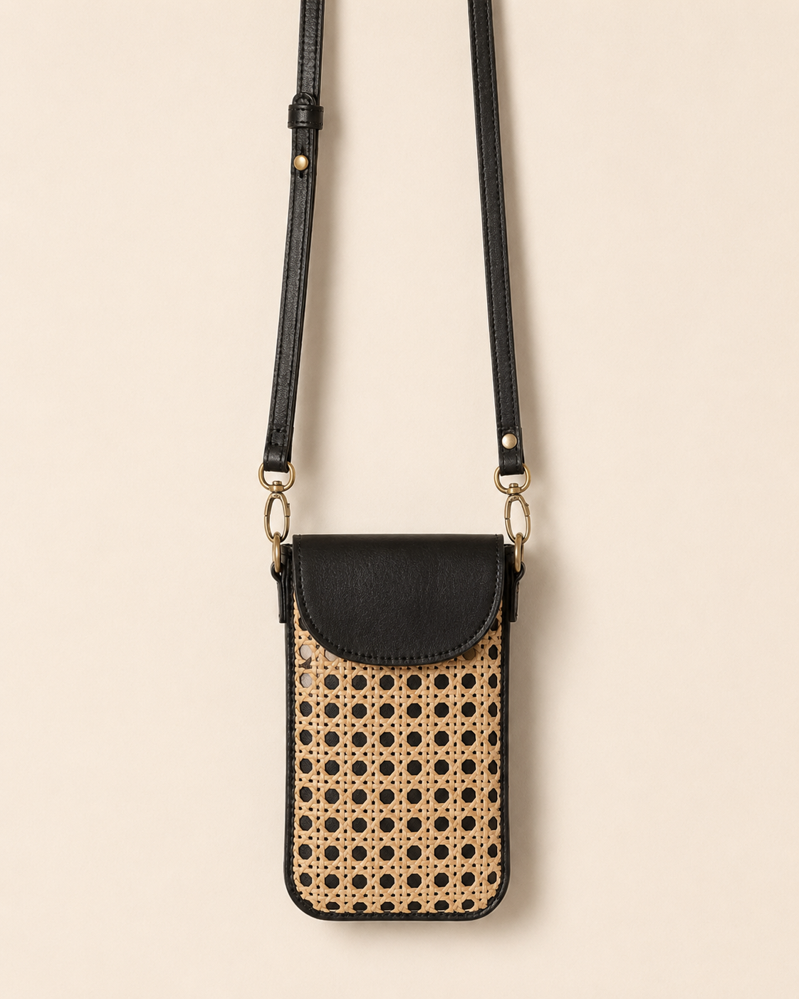 Nia Leather and Rattan Phone Sling