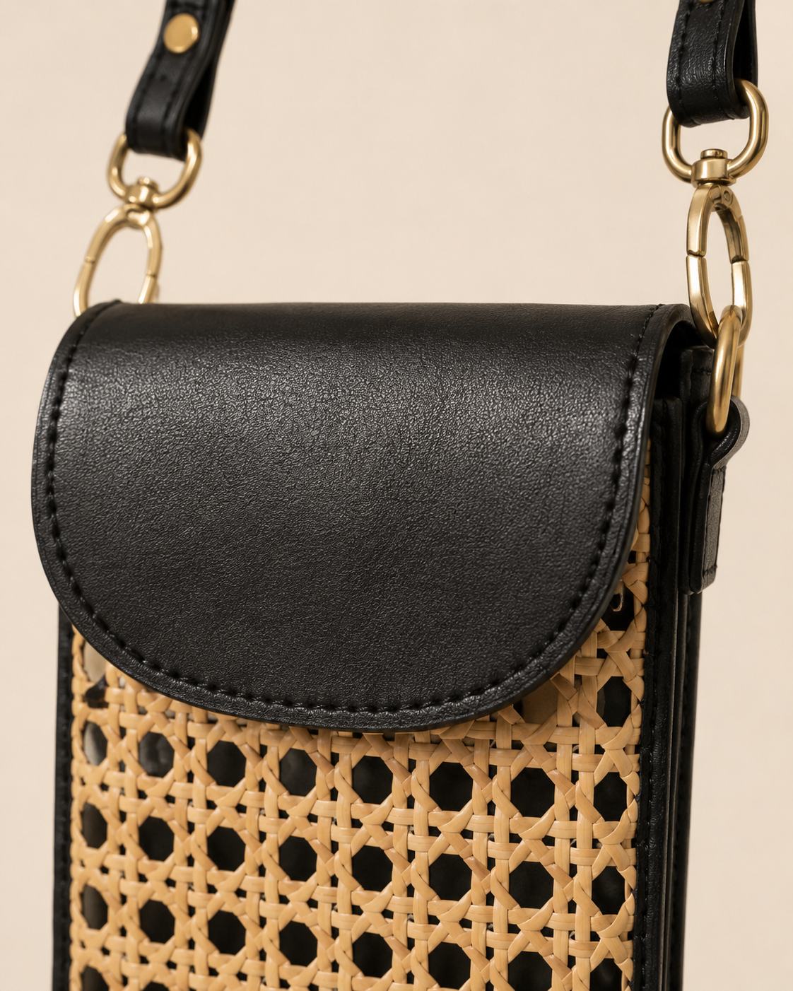 Nia Leather and Rattan Phone Sling