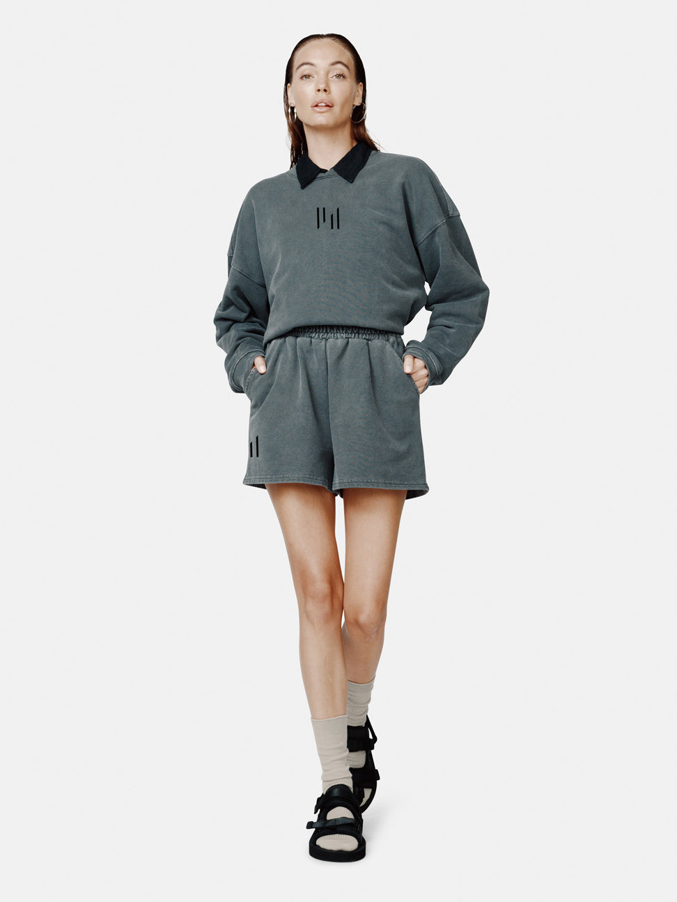 Oversized French Terry Crew - Black