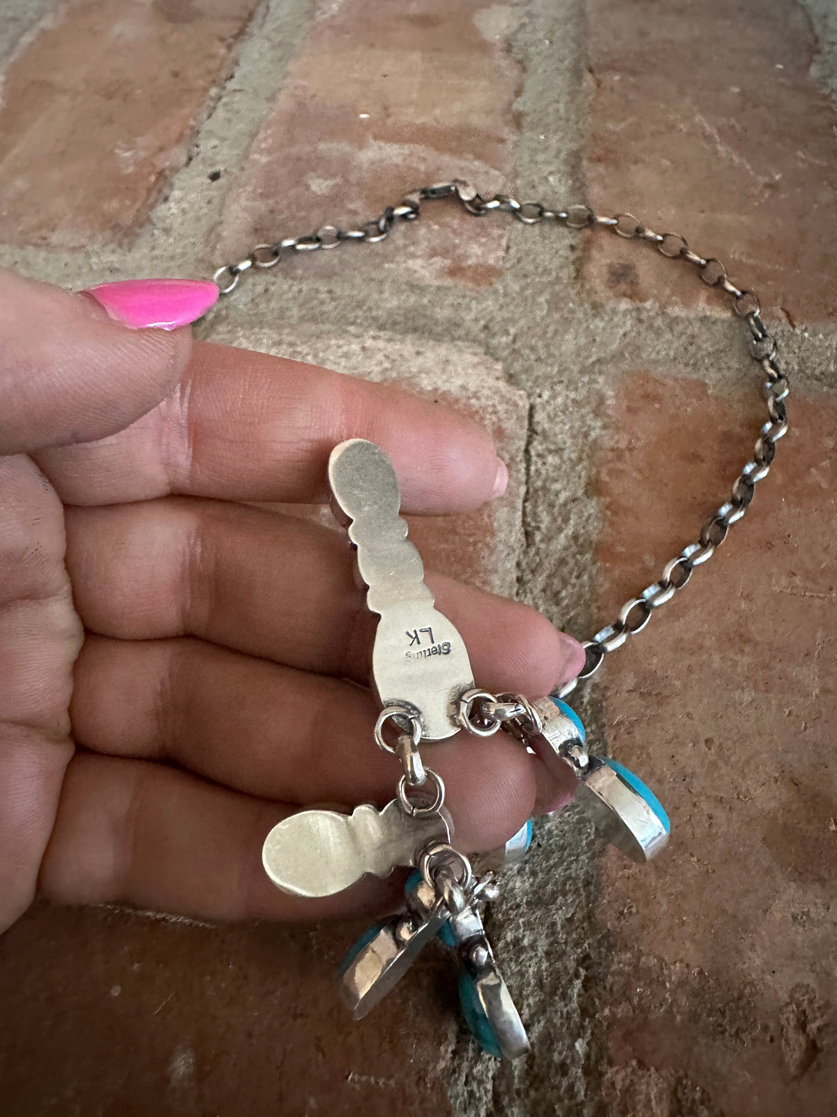 Handcrafted Sterling Silver & Turquoise Necklace & Earring Set Signed