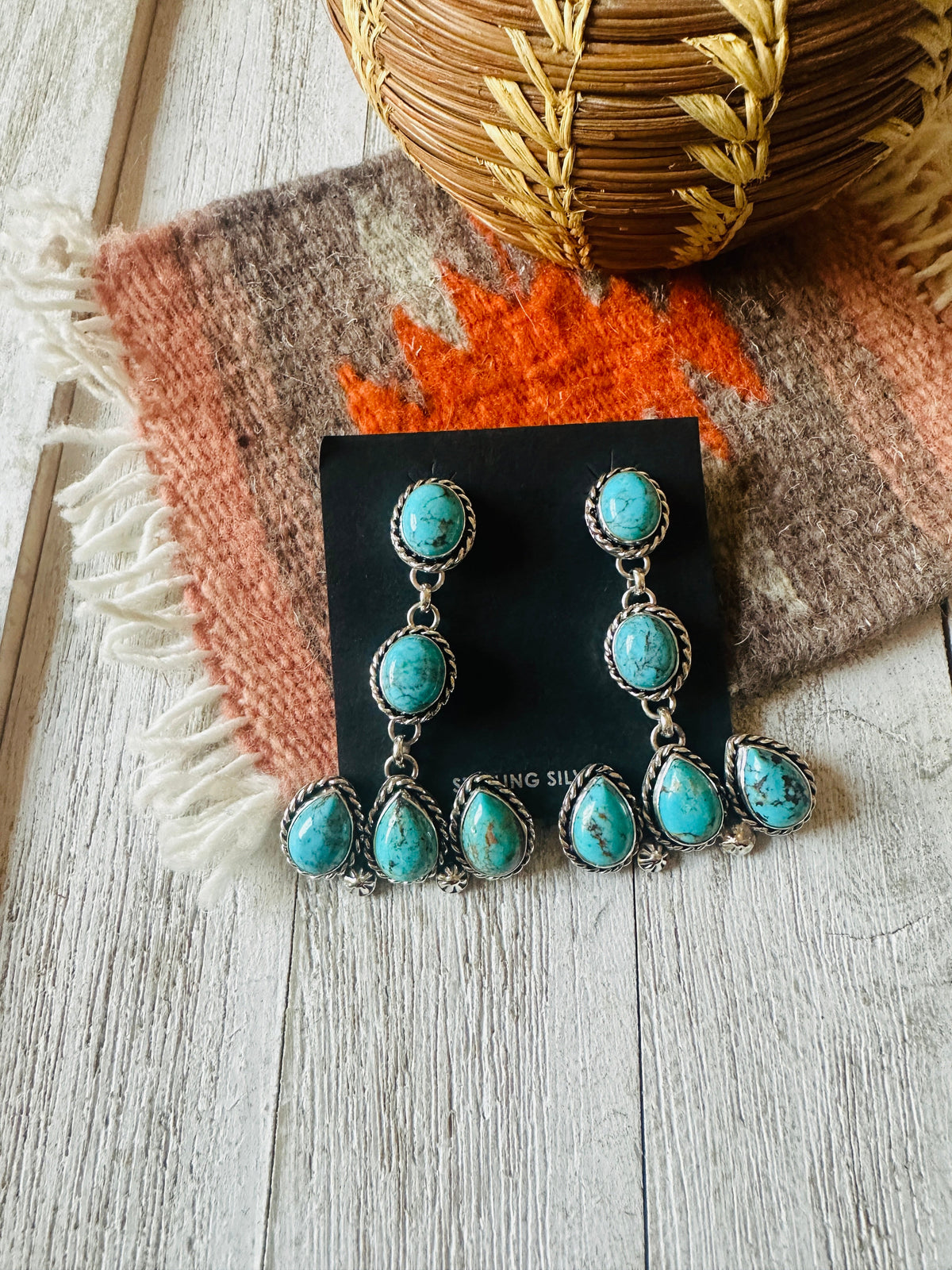 Handcrafted Turquoise And Sterling Silver Dangle Earrings