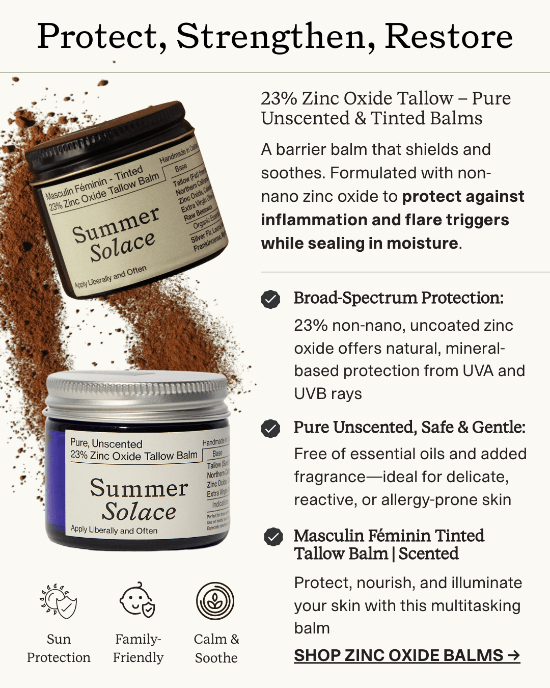 23% Non-Nano Zinc Tinted Tallow Balm | Deodorant Benefits | Scented