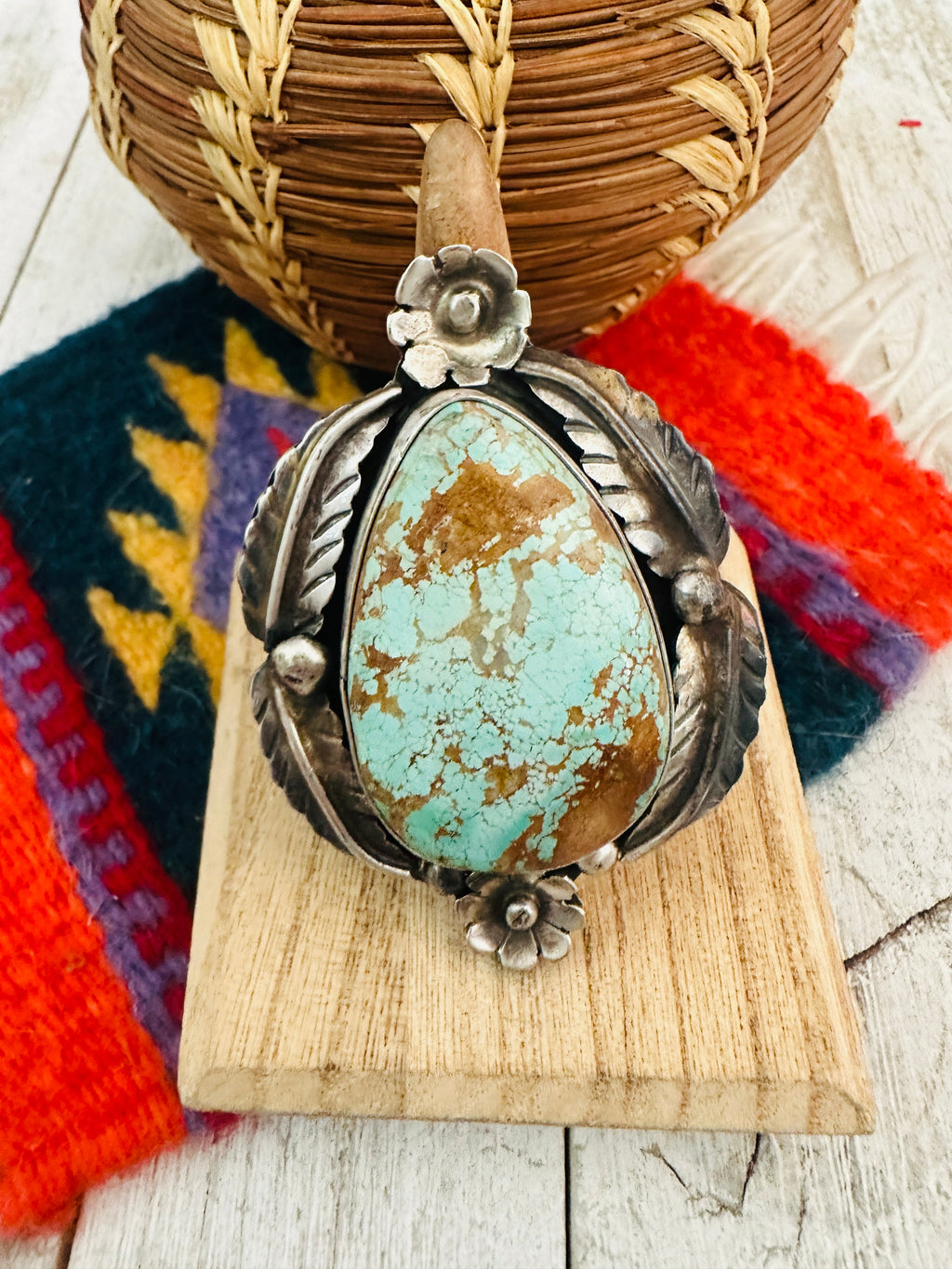 Handcrafted Royston Turquoise & Sterling Silver Ring Size 8.5