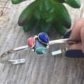 Handcrafted Multi Stone, Malachite Sterling Silver Bracelet Cuff Artist V. S