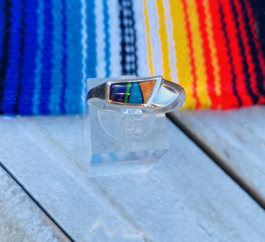 Handcrafted Multi Stone & Sterling Silver Inlay Ring