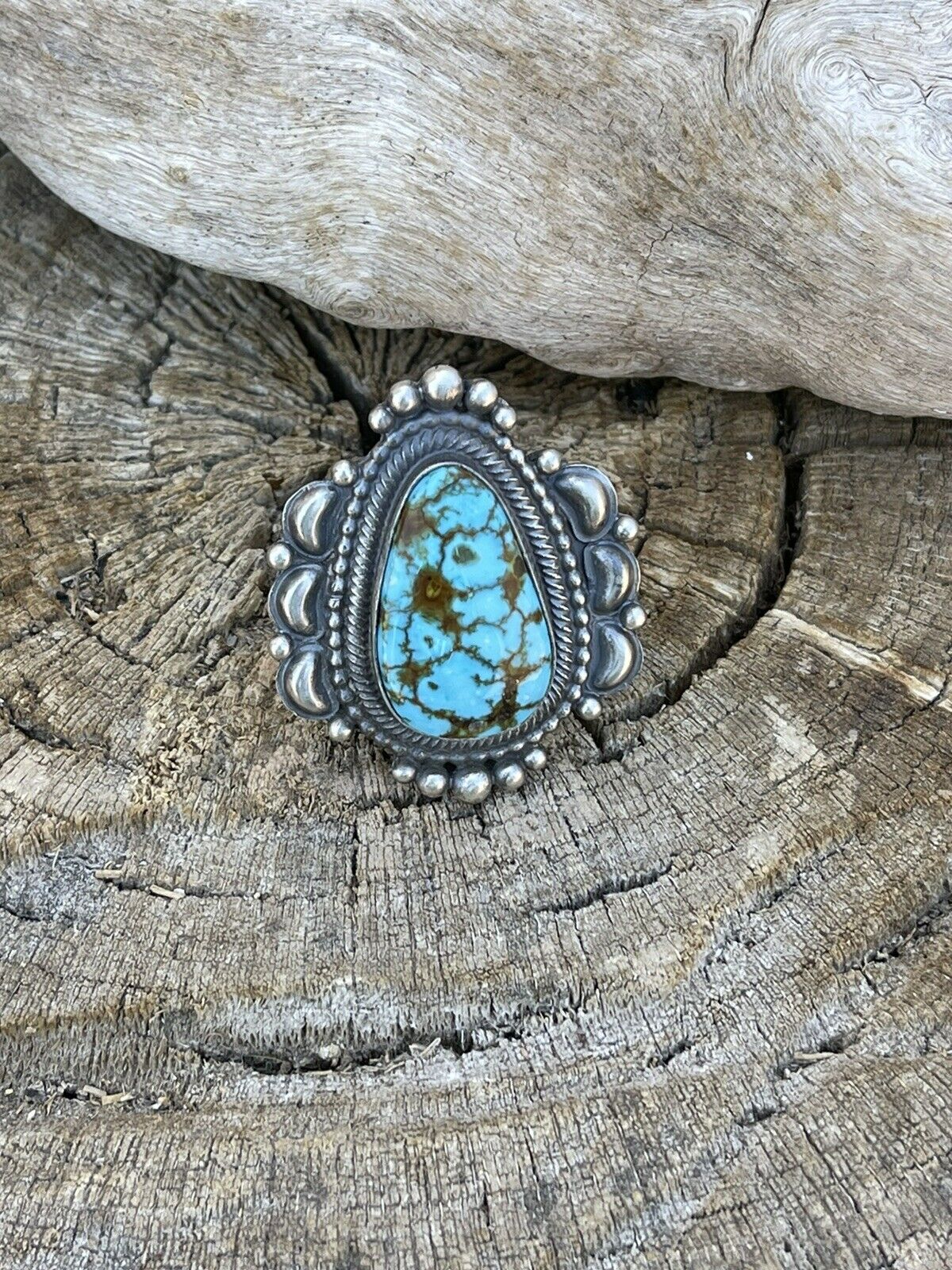Handcrafted Sonoran Mountain Turquoise & Sterling Silver Statement Ring Size 7