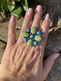 Handcrafted Sterling Sonoran Gold And Golden Hills Turquoise Cluster Ring Size 7