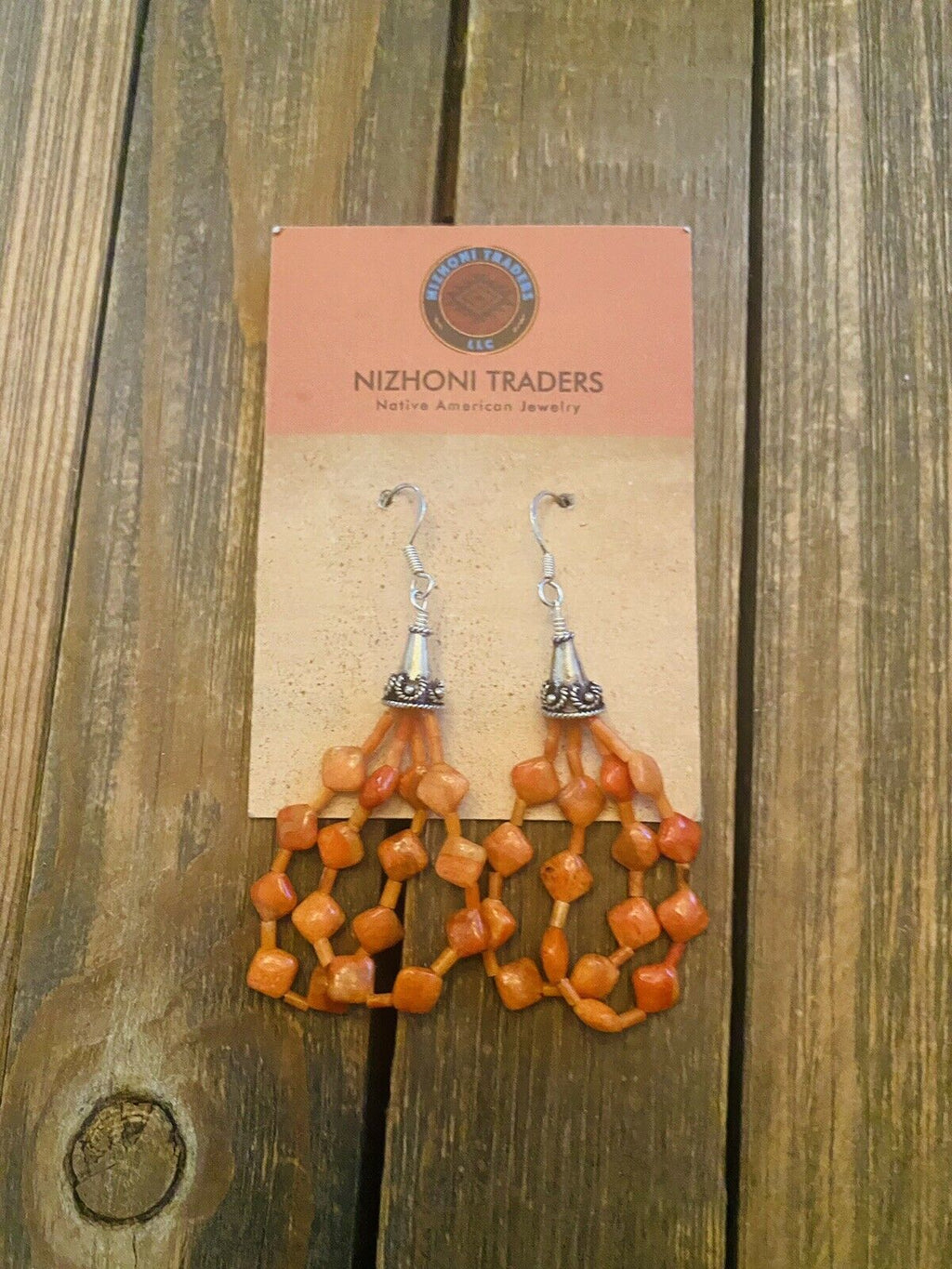 Handcrafted Sterling Silver Apple Coral Beaded Dangle Earrings
