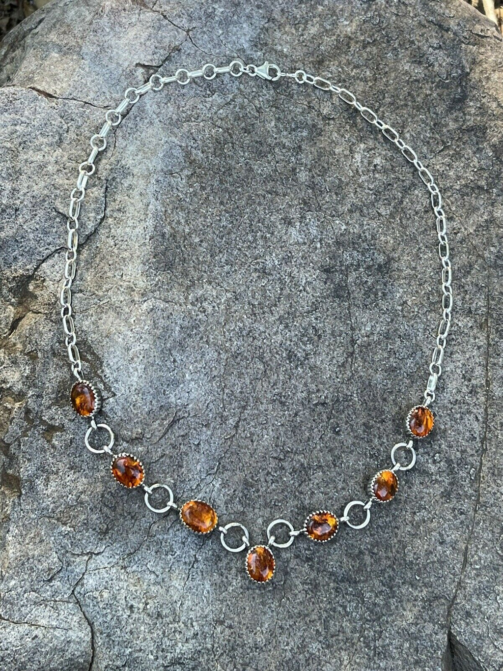 Handcrafted 7 Stone Topaz & Sterling Silver Necklace Signed AJ