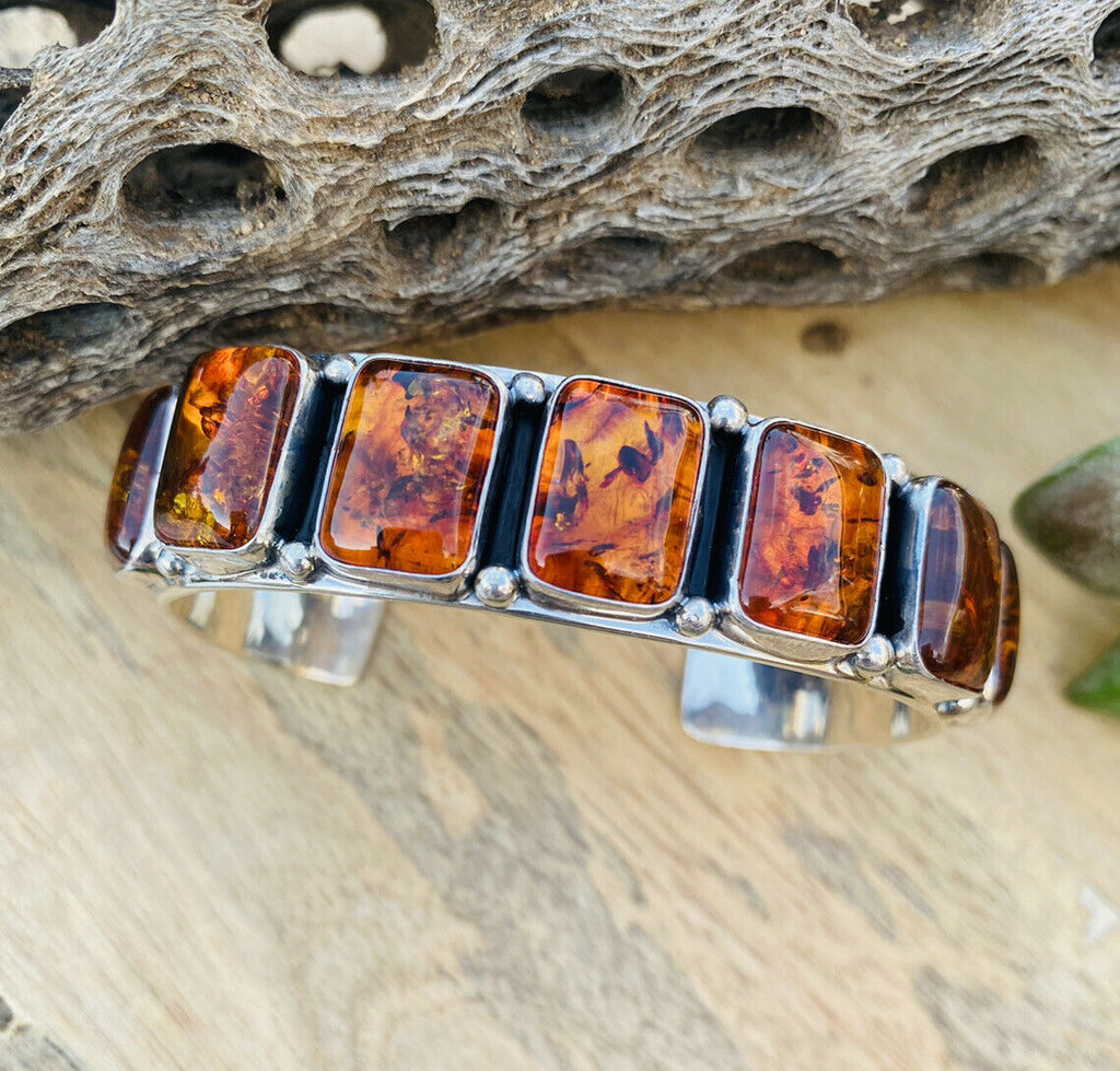 Handcrafted Sterling Silver Topaz Cuff Bracelet Signed