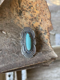 Handcrafted Turquoise & Sterling Silver Handcrafted Deco Ring Size 7.5