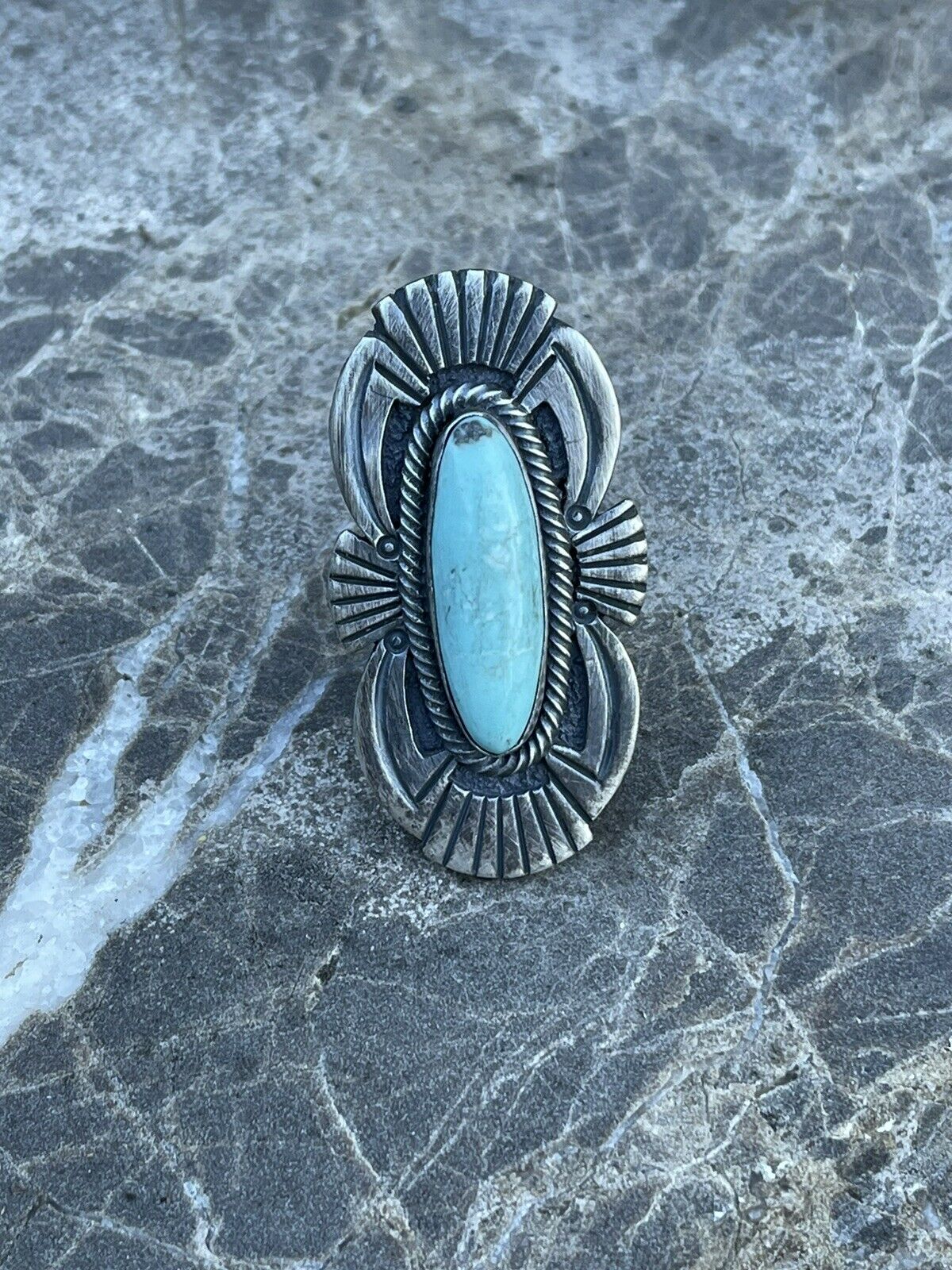 Handcrafted Sterling Silver Turquoise Nouveau￼ Statement Ring Sz 8