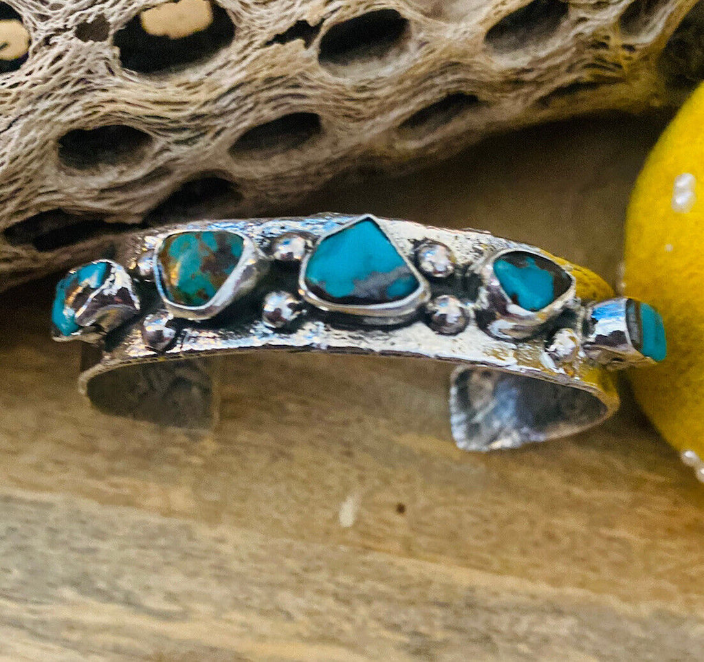 Handcrafted Turquoise & Sterling Silver Cuff Bracelet Signed NF
