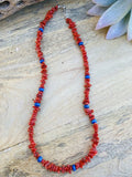 Handcrafted Apple Coral & Lapis Beaded Necklace 16"