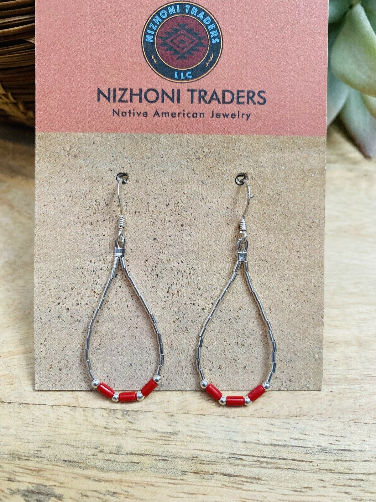 Handcrafted Sterling Liquid Silver & Coral Beaded Dangle Earrings