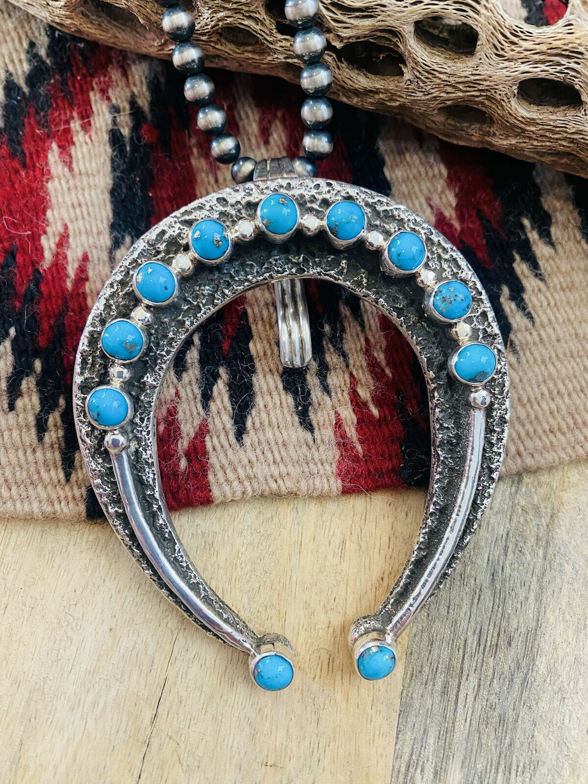Handcrafted Sterling Silver & Kingman Turquoise Naja Pendant Signed