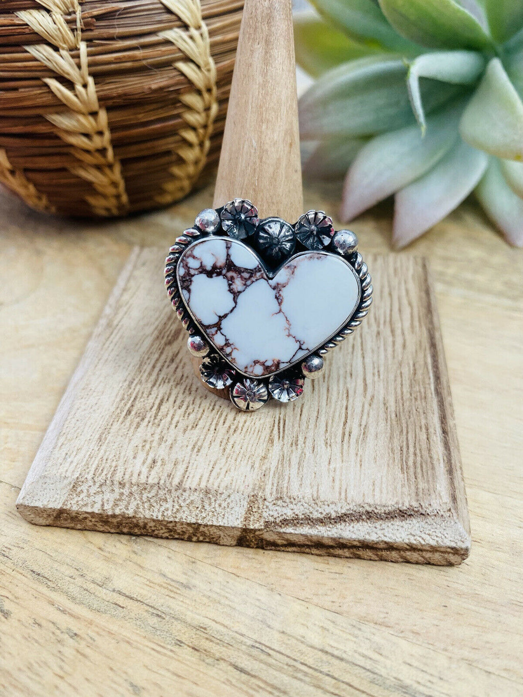 Handcrafted Wild Horse And Sterling Silver Heart Ring Size 11.5