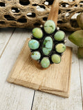 Handcrafted Sonoran Gold Turquoise & Sterling Silver Cluster Ring Size 7 Signed