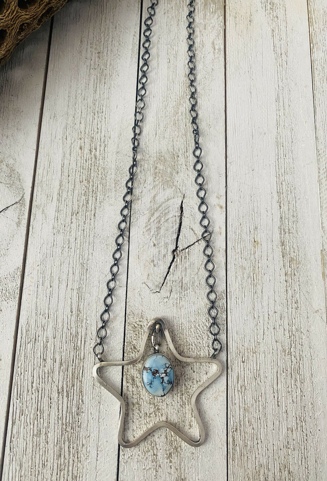 Handcrafted Golden Hills Turquoise & Sterling Silver Star Necklace Signed