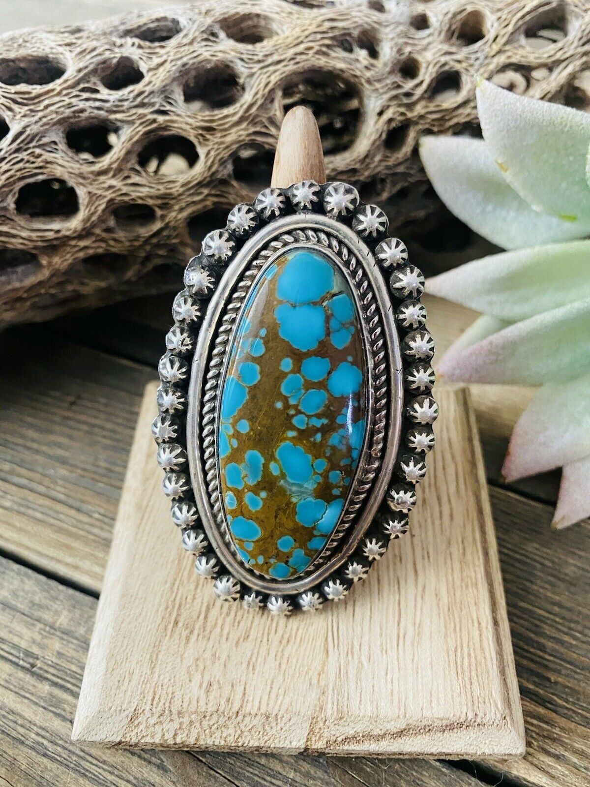 Handcrafted Number 8 Turquoise & Sterling Silver Ring Size 6 Signed