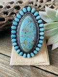Handcrafted Number 8 Turquoise & Sterling Silver Statement Ring Size 10 Signed