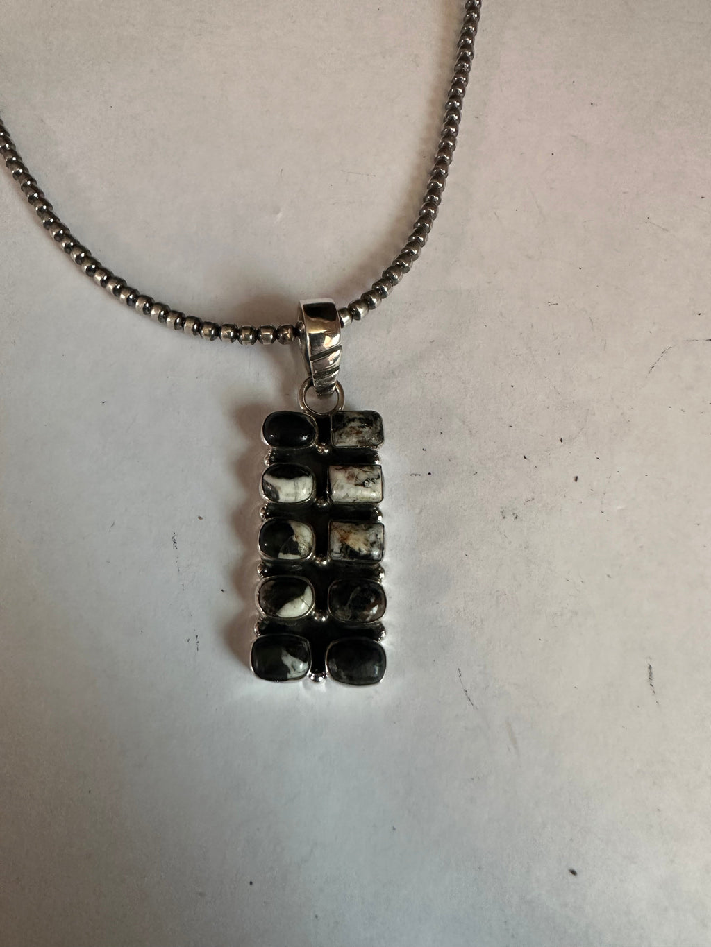 Handmade Sterling Silver & White Buffalo 10 stone Pendant