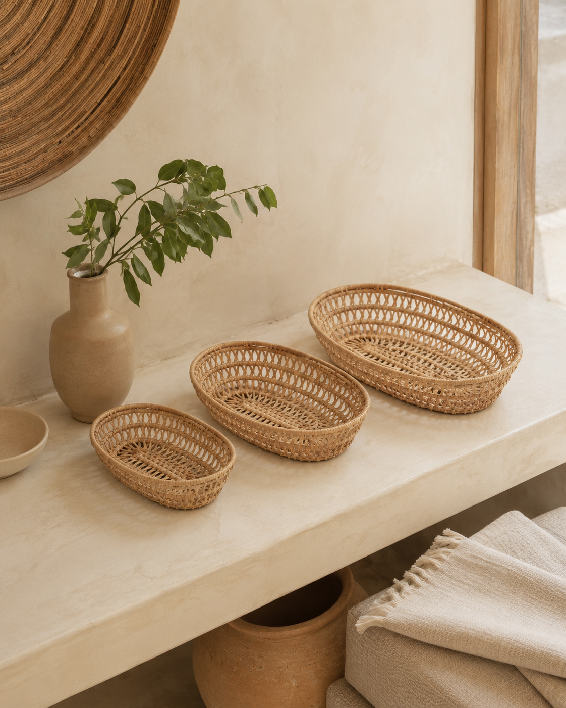 Oval Rattan Basket Set