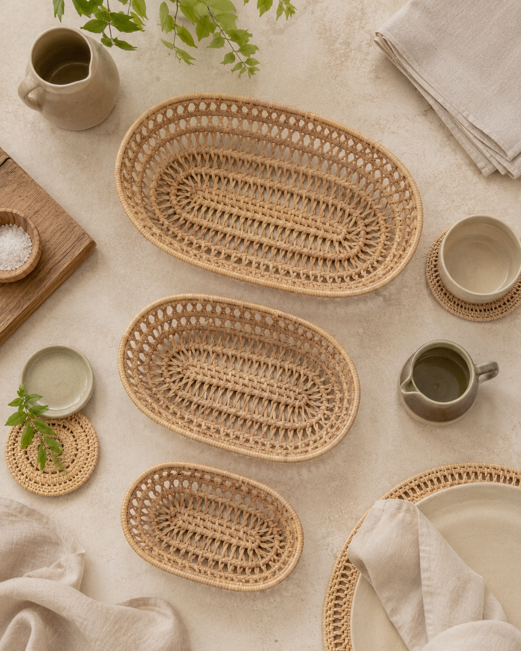 Oval Rattan Basket Set
