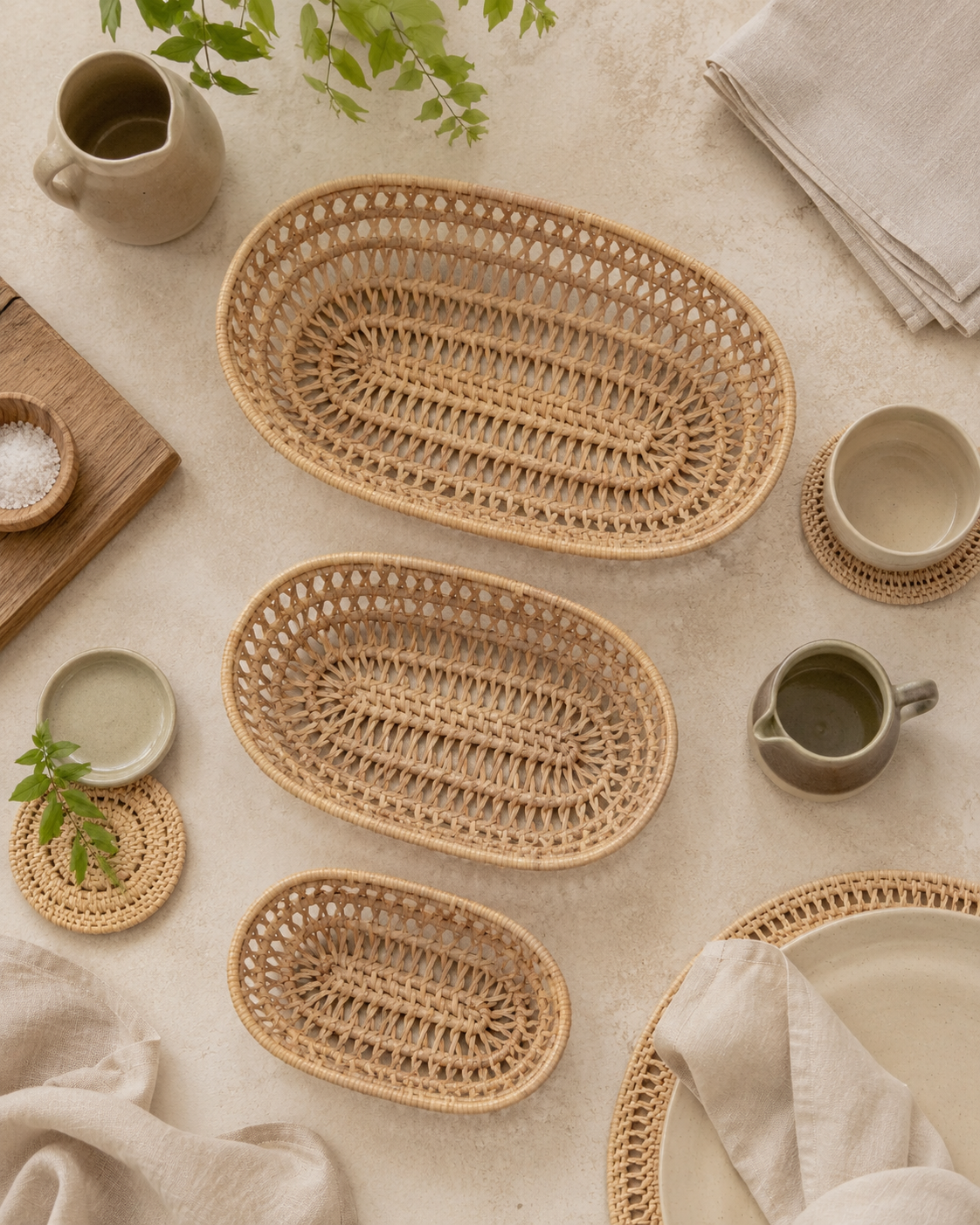 Oval Rattan Basket Set