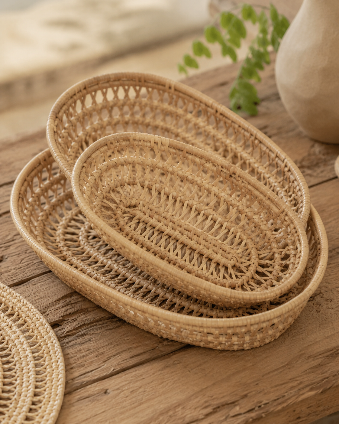 Oval Rattan Basket Set