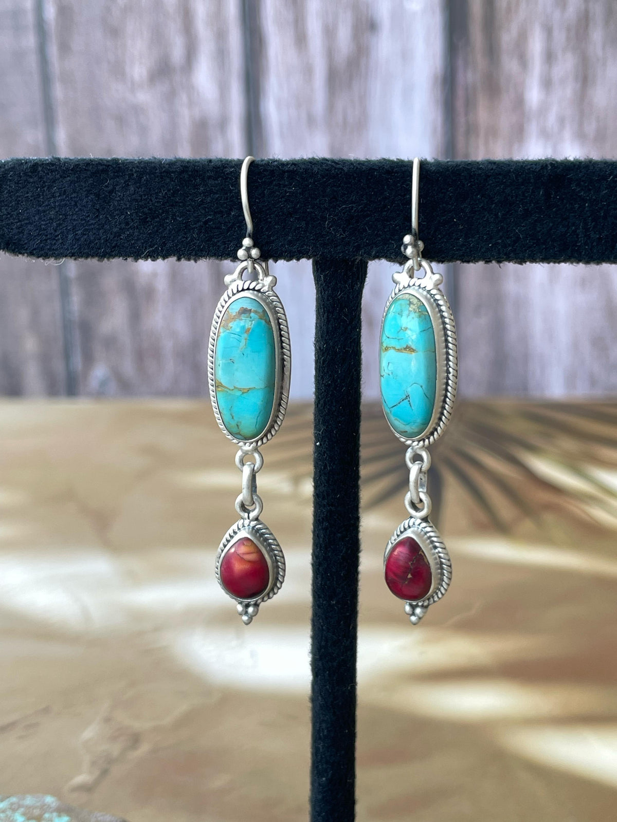 Dahlia Rose & Turquoise Handmade Sterling Silver Dangles