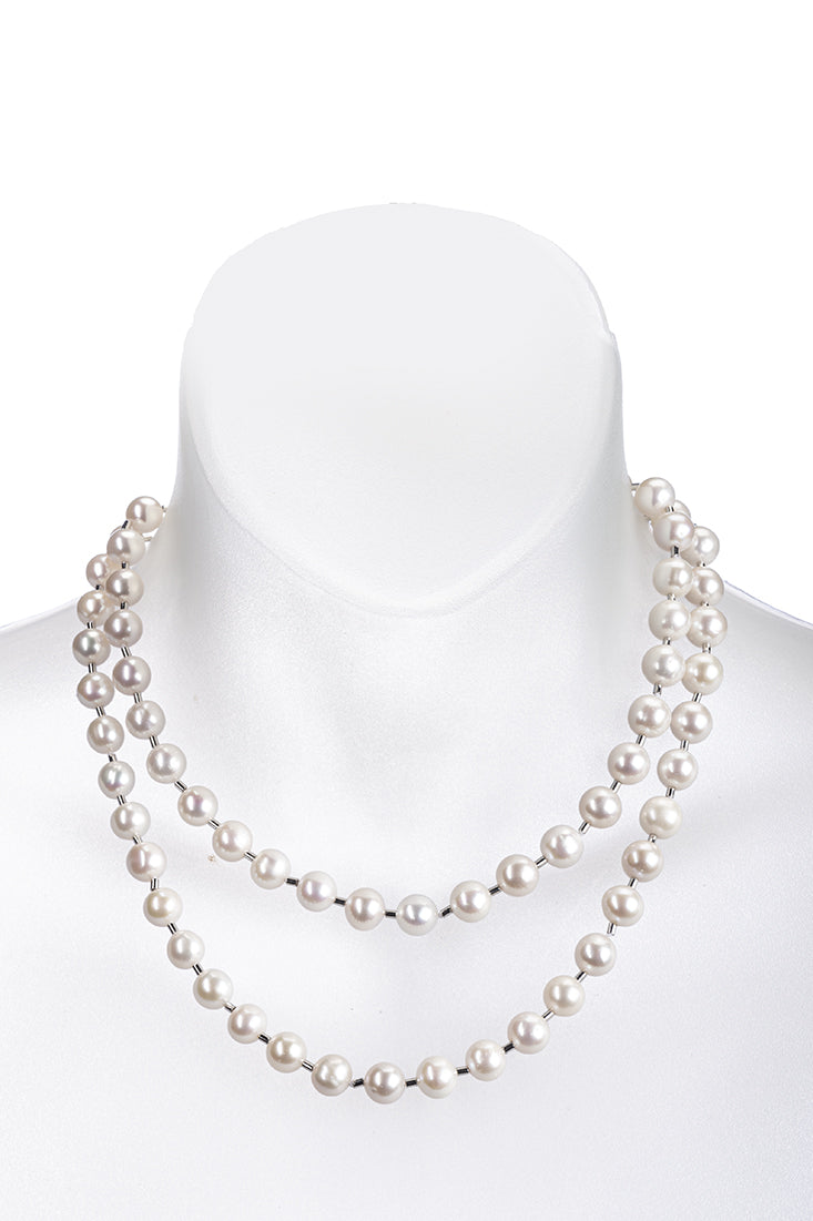 38” Freshwater Pearl Necklace with Stainless Steel Links