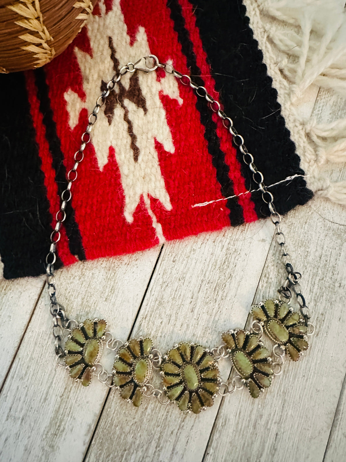 Handcrafted Sterling Silver & Turquoise Cluster Necklace