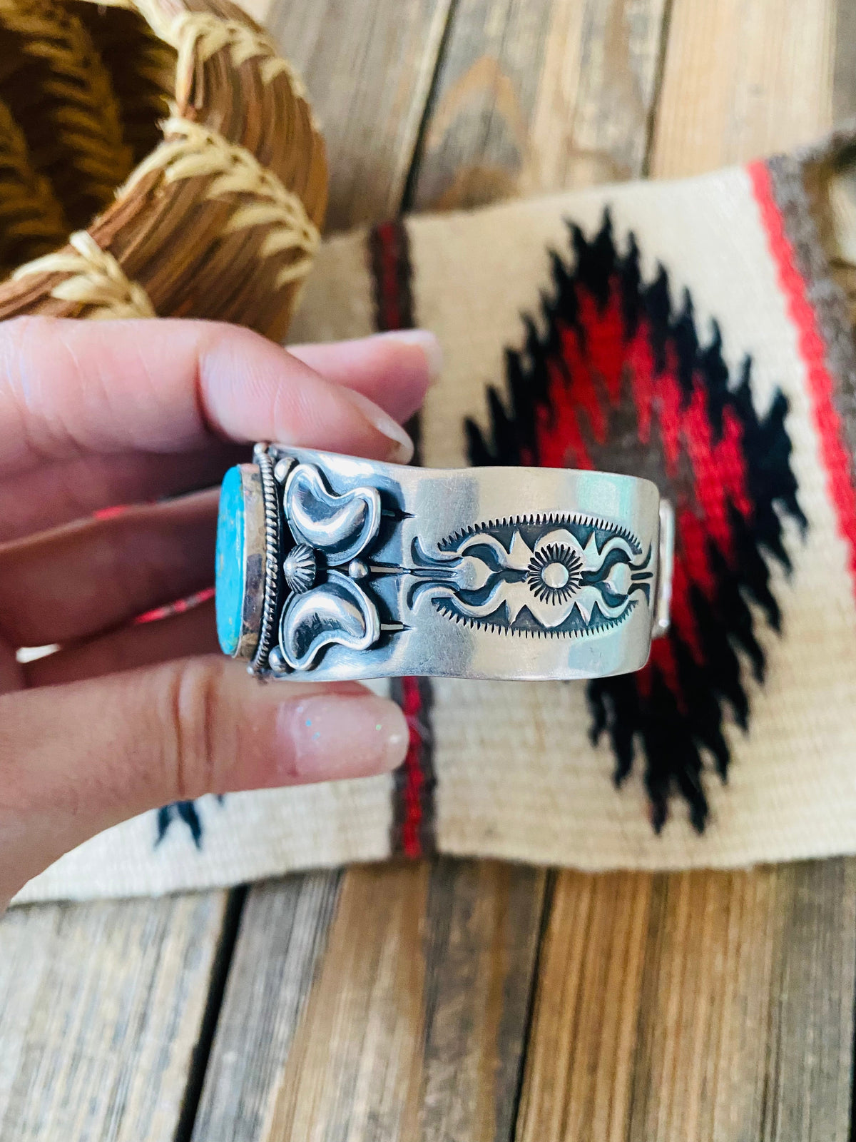 Handcrafted Kingman Web Turquoise & Sterling Silver Cuff Bracelet By Derrick Gordon /