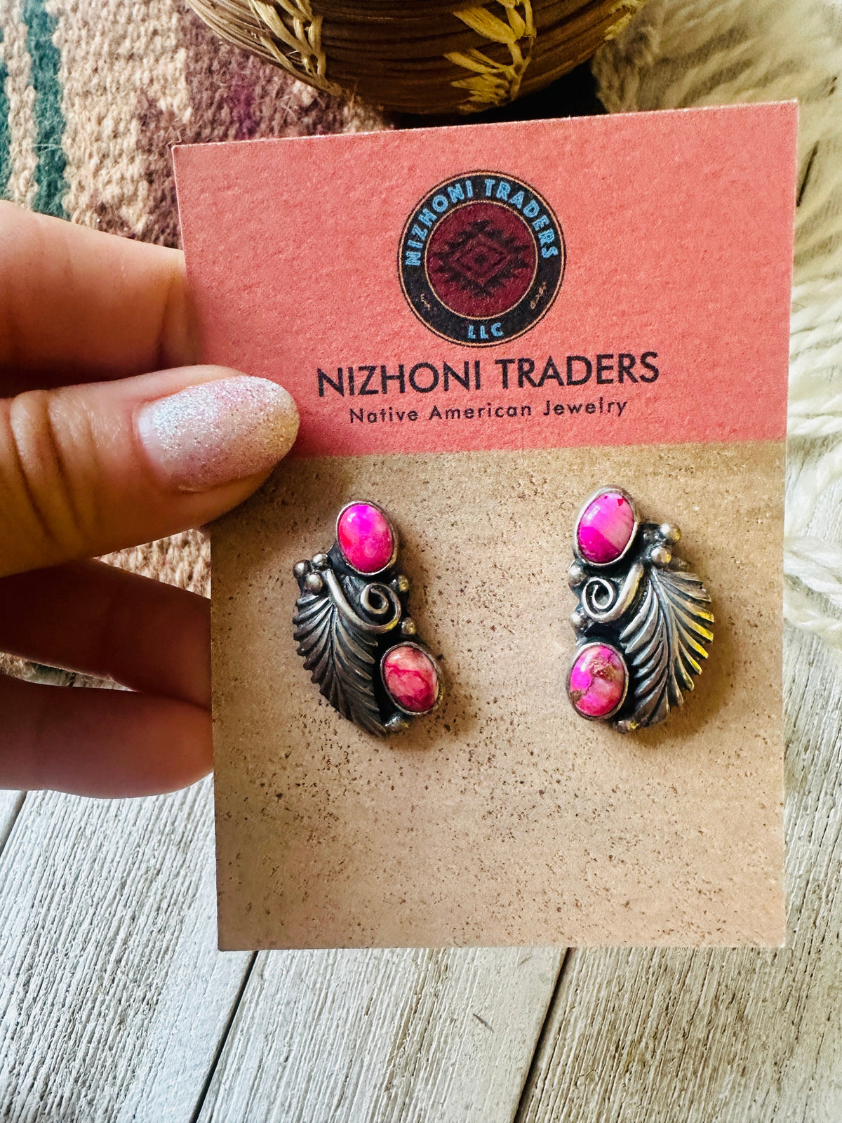 Handcrafted Sterling Silver & Pink Mojave Post Dangle Earrings
