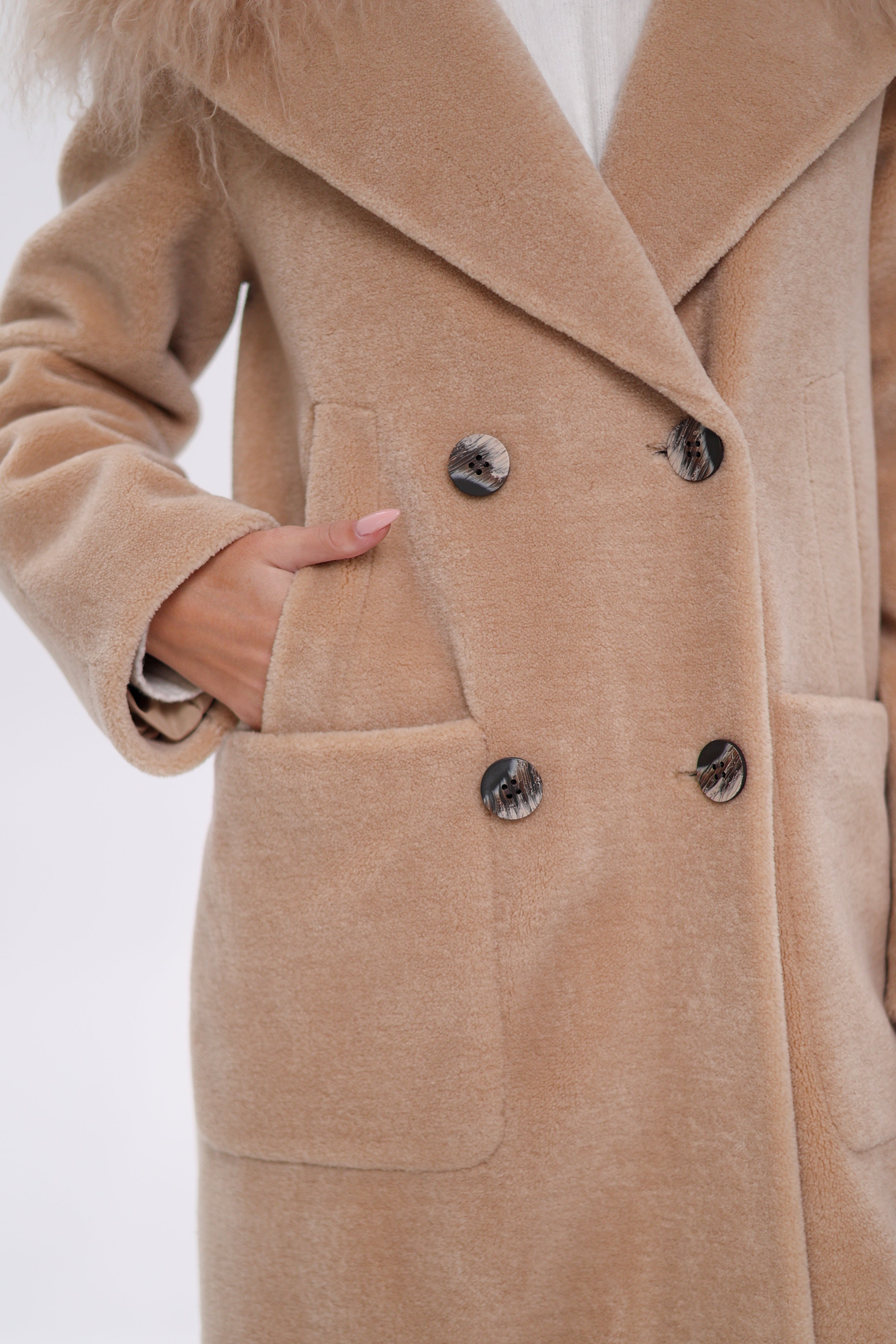 Genuine Lama Fur Virgin Wool Coat